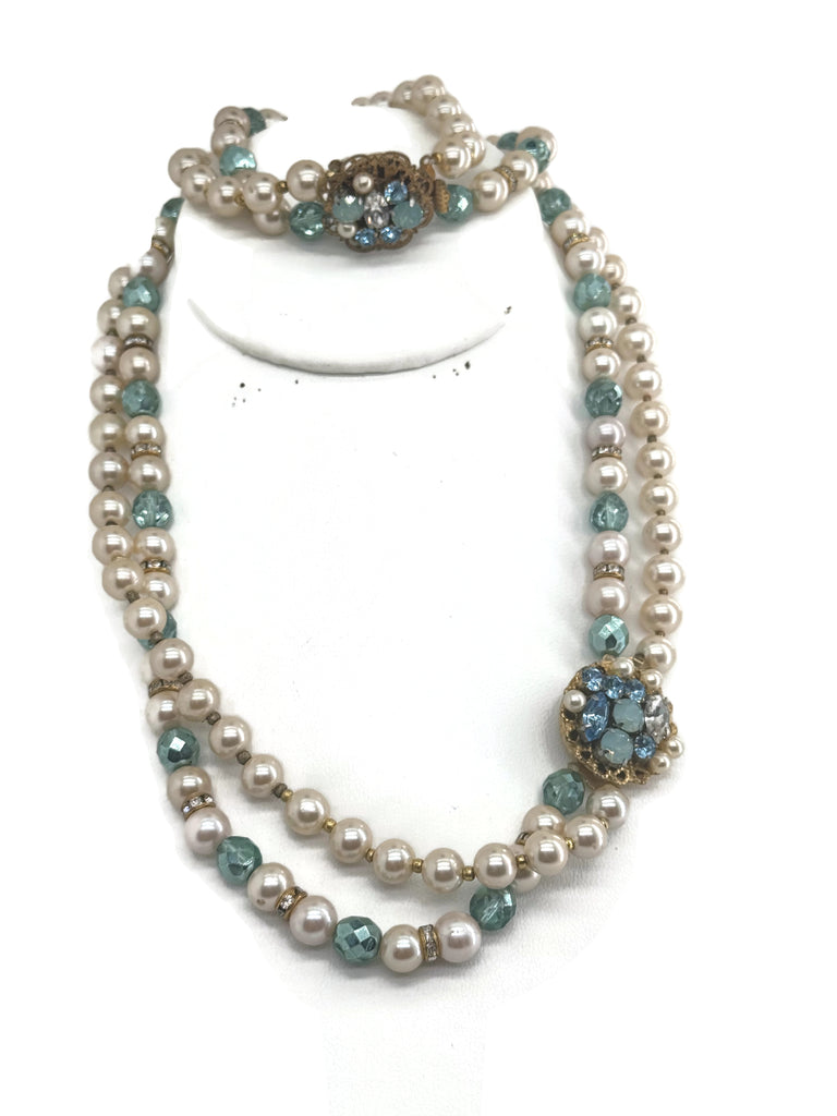 Miriam Haskell Glass Pearl Necklace and Bracelet Set - Vintage Lane Jewelry