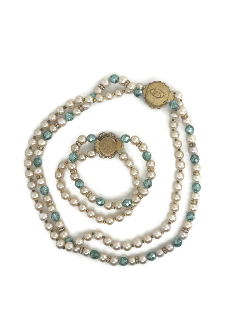 Miriam Haskell Glass Pearl Necklace and Bracelet Set - Vintage Lane Jewelry