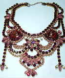 Bijoux MG Pale Pink and Hot Pink Czech Glass Statement Necklace - Vintage Lane Jewelry