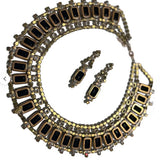 Husar D. Black Czech Glass Bib Style Collar Necklace, Statement Necklace - Vintage Lane Jewelry