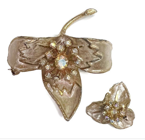 Vintage Gold Tone Rhinestone Trembler Winged Insect Bug Brooch