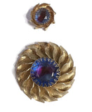 Vintage Gold Flower Purple Stone Brooch - Vintage Lane Jewelry