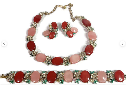 Bijoux MG Czech Glass Pink Rhinestone Statement Necklace and Earrings