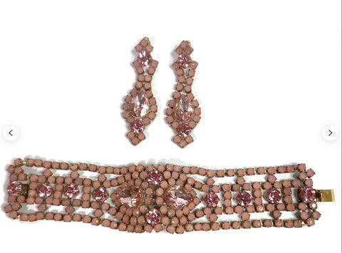 Bijoux MG Czech Glass Pink Rhinestone Statement Necklace and Earrings