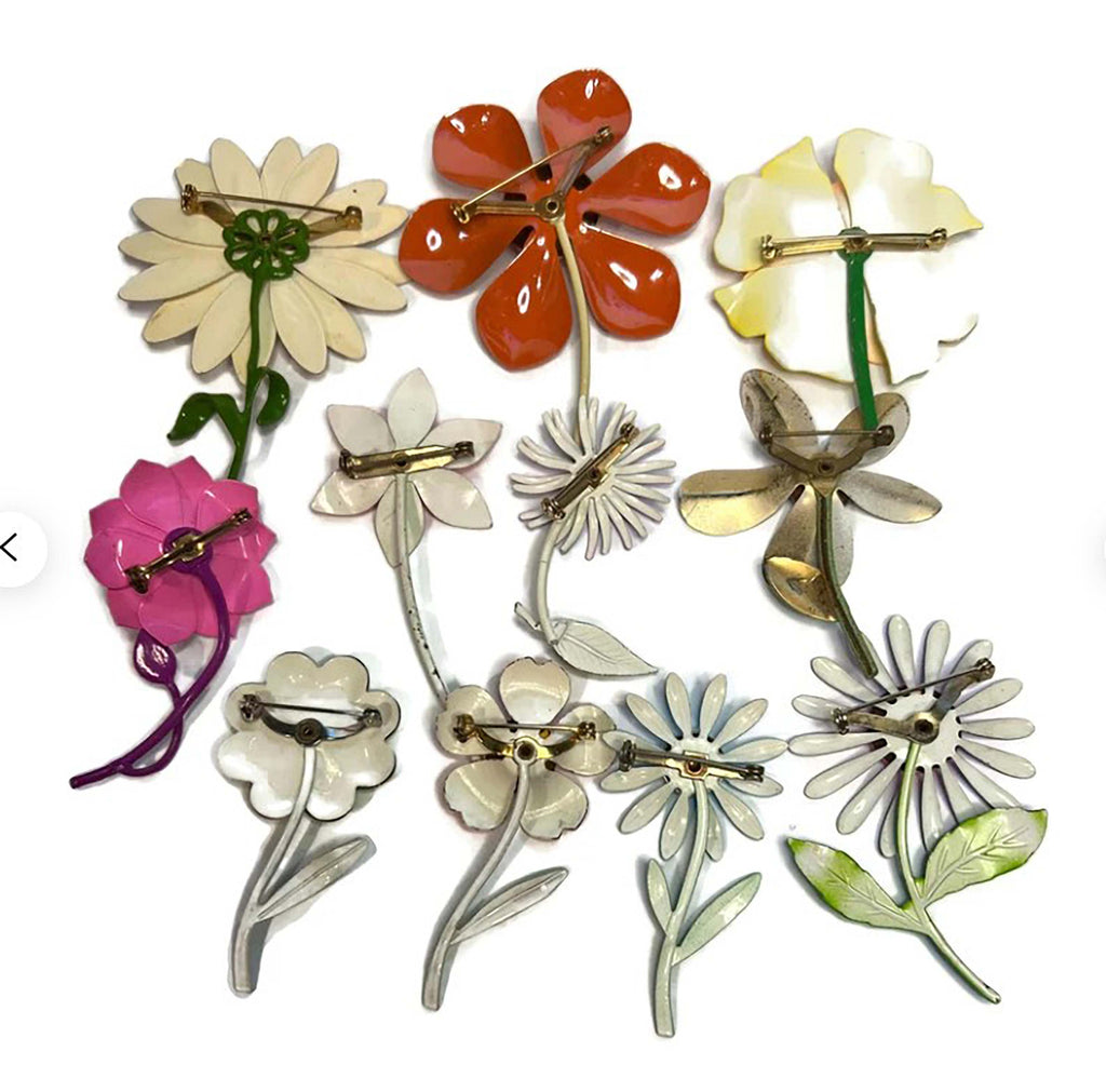 Vintage Enamel Red and White Flower Pins - Vintage Lane Jewelry