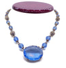 Art Deco Blue Glass Filigree Necklace - Vintage Lane Jewelry