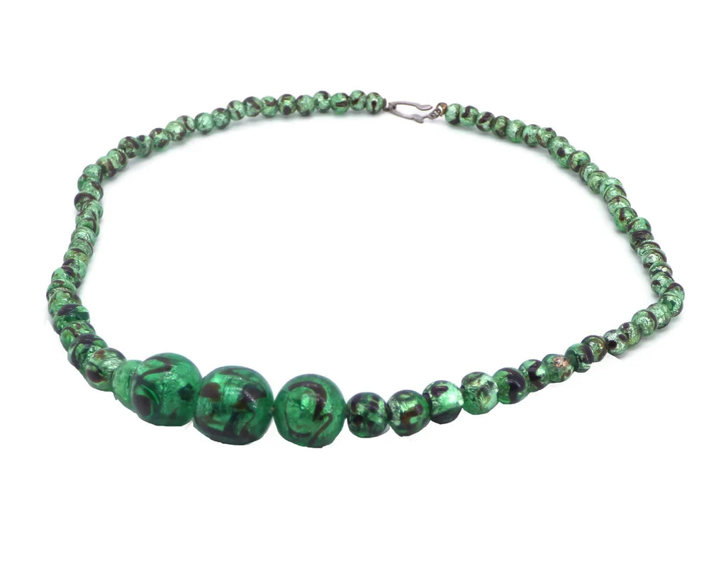 Vintage Green and Black Beaded Foil Necklace - Vintage Lane Jewelry