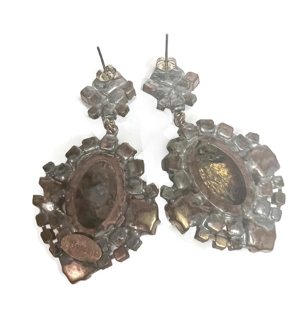 Czech Glass Husar D Opalescent Rhinestone Earrings - Vintage Lane Jewelry
