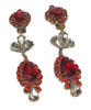 Czech Glass Husar D Long Red and Clear Clip Earrings - Vintage Lane Jewelry