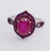 Oval Ruby Sapphire Diamond Cut Sterling Silver Ring - Vintage Lane Jewelry