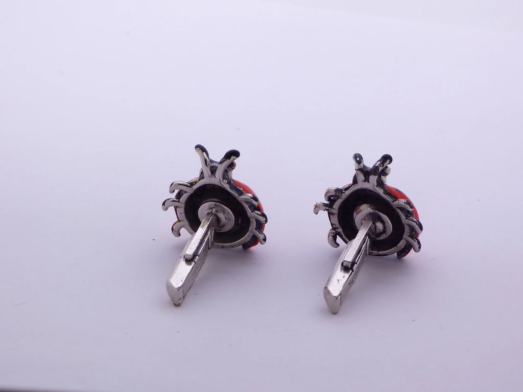 Swank Red Ladybug Cufflinks, Cuff Links - Vintage Lane Jewelry