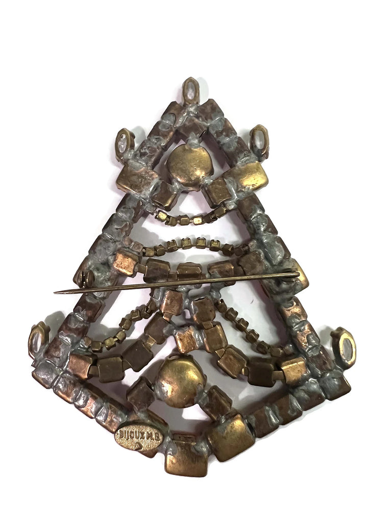 Bijoux MG Czech Red and Clear Christmas Tree Pin - Vintage Lane Jewelry