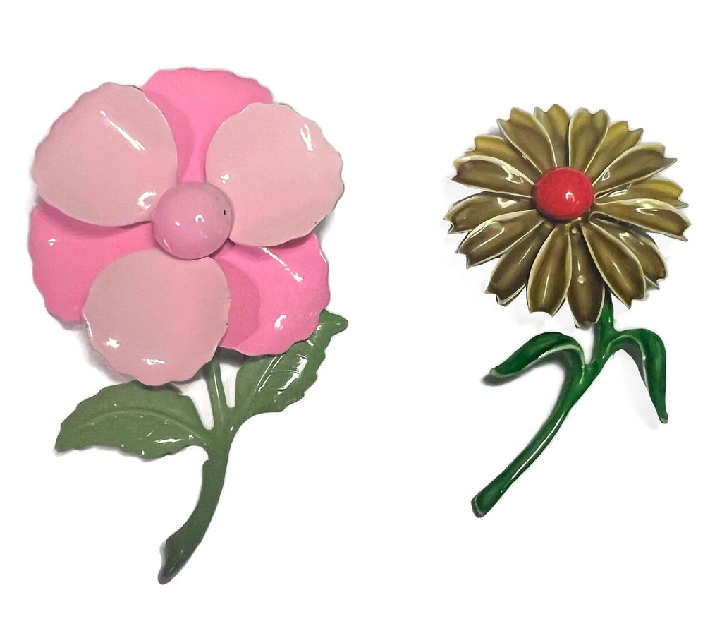 Vintage Enamel Flower Pins - Vintage Lane Jewelry