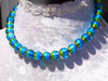 Art Deco Peacock Blue Foil Art Glass Necklace