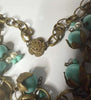 Miriam Haskell Gold Leaf and Turquoise Beaded Necklace