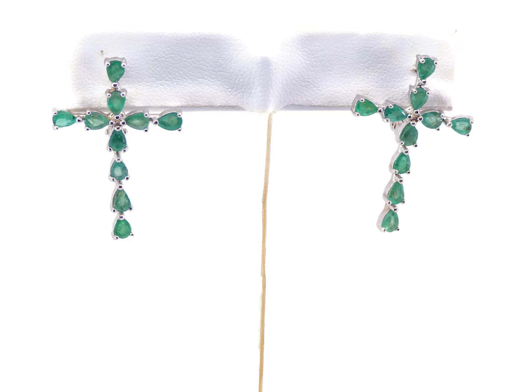 Sterling Emerald Cross and Earrings Set