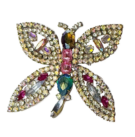 Czech Glass Bijoux MG Pink AB Rhinestone Dragonfly Pin Brooch