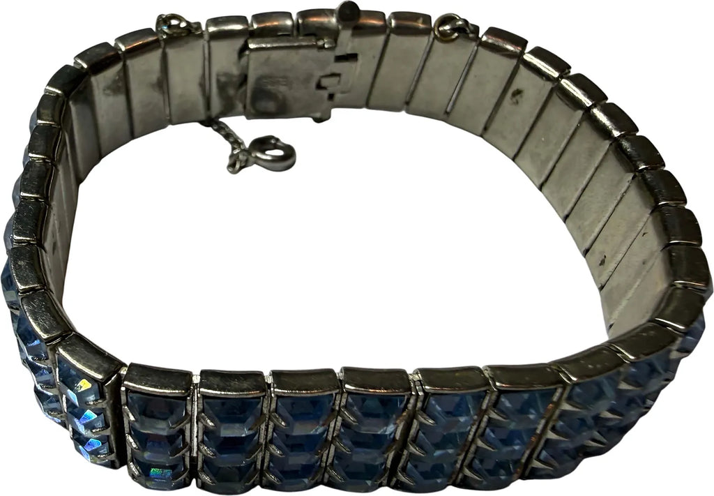 Vintage Weiss Aquamarine Blue Rhinestone Bracelet - Vintage Lane Jewelry