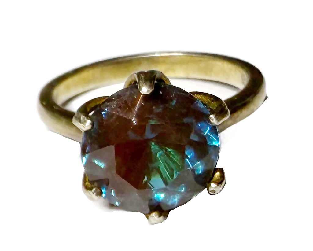 Vintage Brushed Gold 11 k Saphiret Ring - Vintage Lane Jewelry