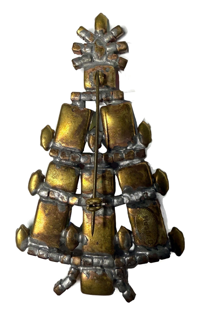 Husar D Czech Watermelon Stone Christmas Tree Pin - Vintage Lane Jewelry