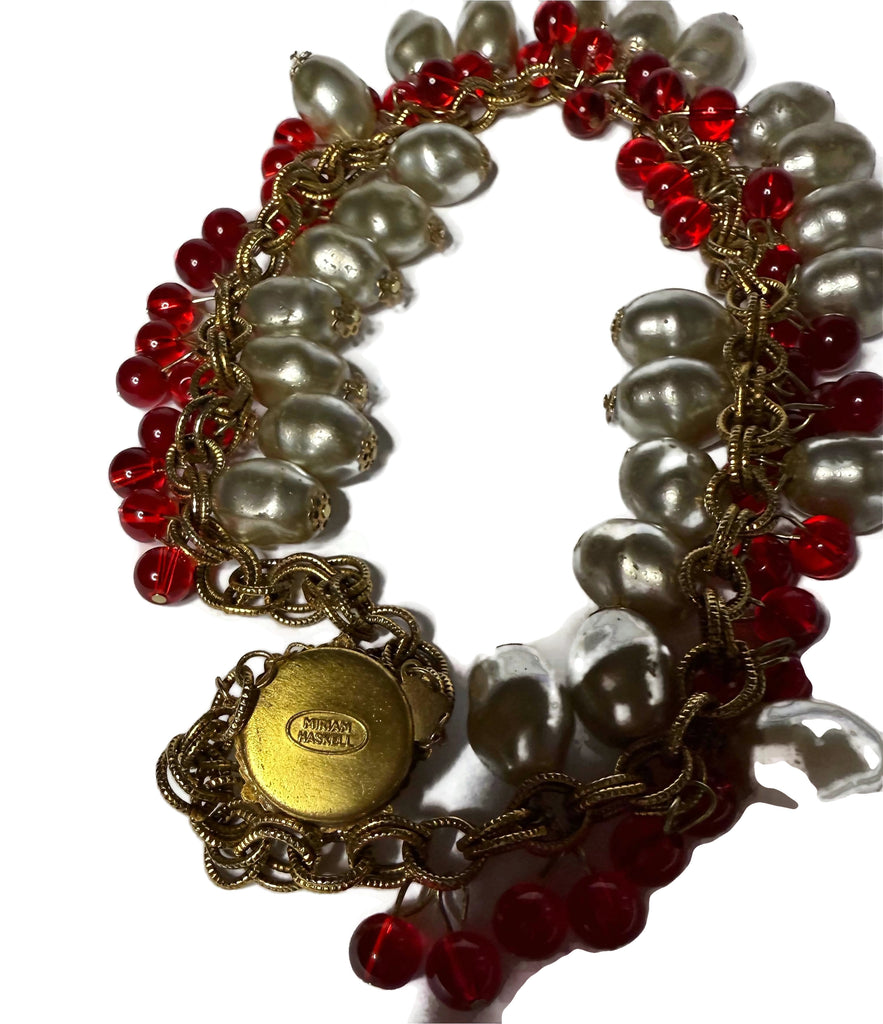 Miriam Haskell Stunning Baroque Glass Pearl Red Beaded Necklace