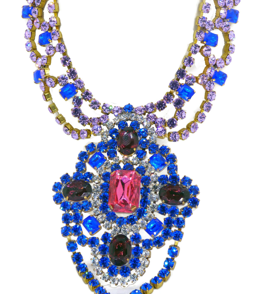 Bijoux MG Blue and Purple Czech Glass Necklace Earring Set - Vintage Lane Jewelry