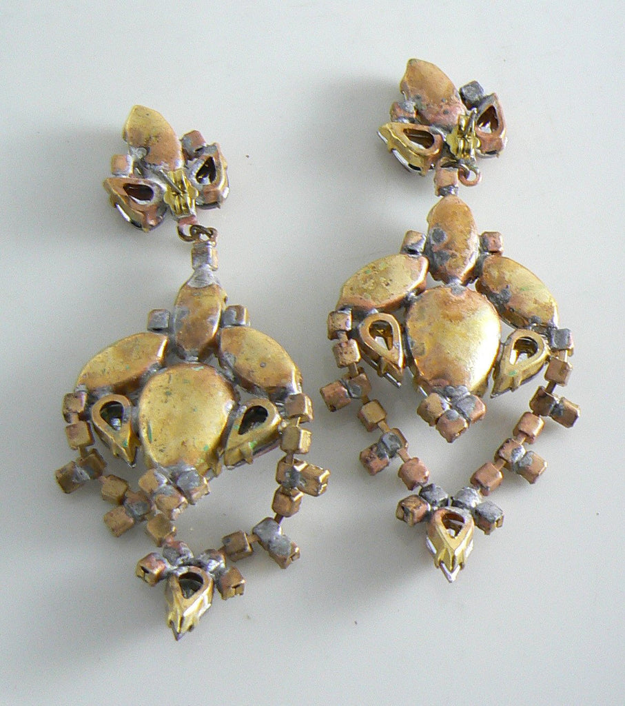 Czech Glass Peach Rhinestone Pierced Style Earrings - Vintage Lane Jewelry