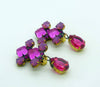 Czech Glass Hot Pink Glass Cabochon Rhinestone Dangle Clip Earrings - Vintage Lane Jewelry