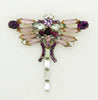 Czech Glass Lavender and Purple Shades Rhinestone Dragonfly Brooch, Figural Pin - Vintage Lane Jewelry