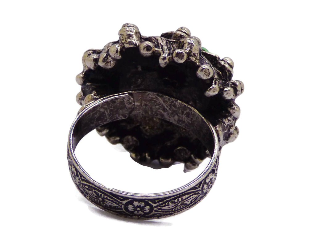 Vintage Antique Silver Plated Uranium Stone Ring - Vintage Lane Jewelry