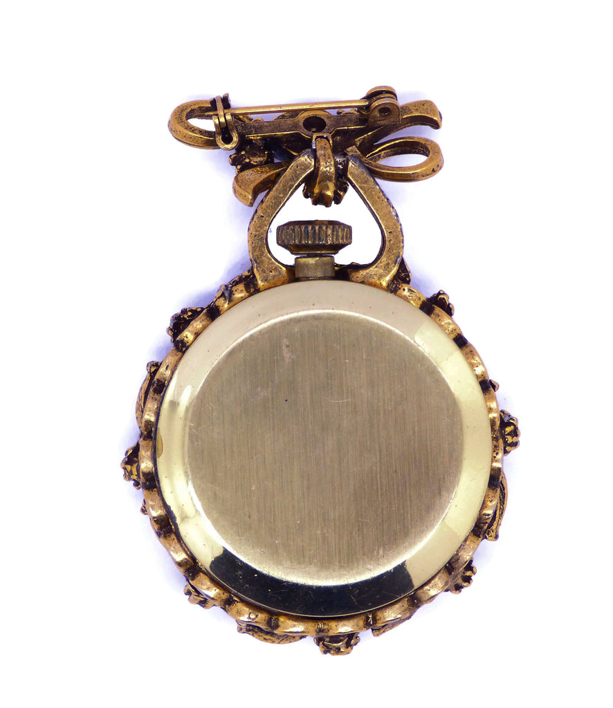 Florenza Rhinestone Watch Pendant Brooch - Vintage Lane Jewelry