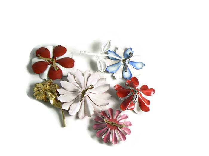 Red, white and blue Enamel Flower Pin Lot 2, patriotic - Vintage Lane Jewelry