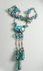 Vintage Art Deco Aqua Blue Foil Glass Drop Necklace Czech - Vintage Lane Jewelry