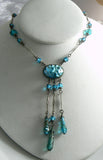 Vintage Art Deco Aqua Blue Foil Glass Drop Necklace Czech - Vintage Lane Jewelry