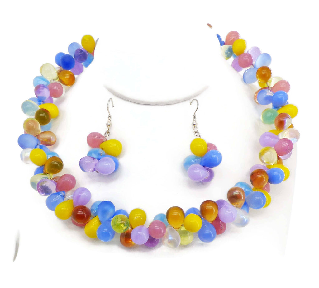 Colorful Glass Briolette Necklace and Earrings - Vintage Lane Jewelry