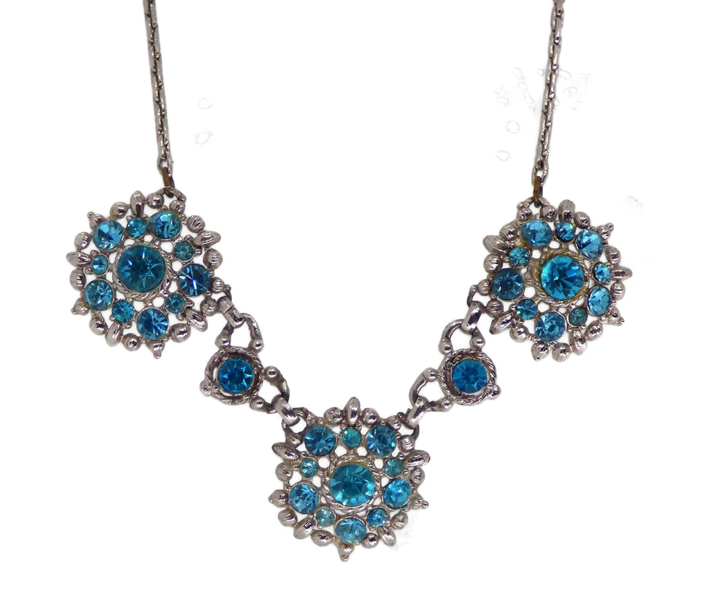 Vintage Aqua Blue Rhinestone Choker Necklace - Vintage Lane Jewelry