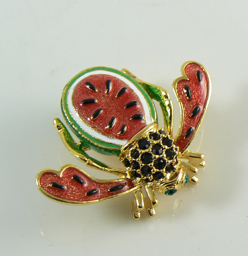 Joan Rivers Watermelon Bee Pin, Joan Rivers Classics Collection - Vintage Lane Jewelry