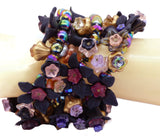 Flowers Black, Gold and Carnival Glass Beads Bracelet - Vintage Lane Jewelry