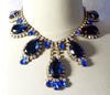 Czech Glass Husar D Large Royal Blue Stone Rhinestone Statement Necklace - Vintage Lane Jewelry