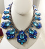 Blue Rhinestone Czech Glass Japanned Metal Statement Necklace - Vintage Lane Jewelry