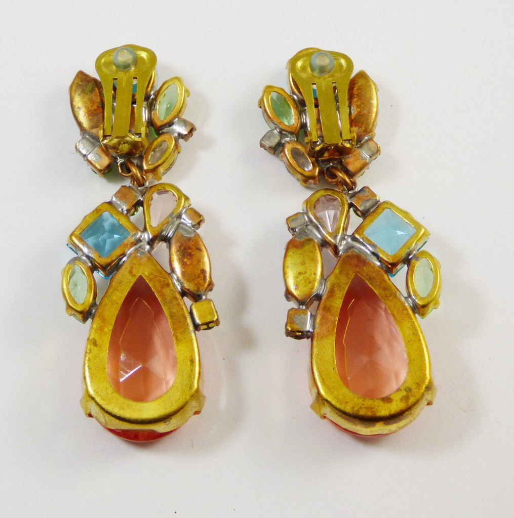 Czech Glass Peach Pastel Dangle Clip Earrings - Vintage Lane Jewelry