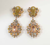 Czech Glass Clip Earrings, Shades of Pink, Rhinestone - Vintage Lane Jewelry