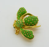 Joan Rivers Quilted Enamel Green Bee Brooch Pin - Vintage Lane Jewelry