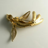 Signed J.J. detailed gold tone and mesh wing bird in flight Pin - Vintage Lane Jewelry