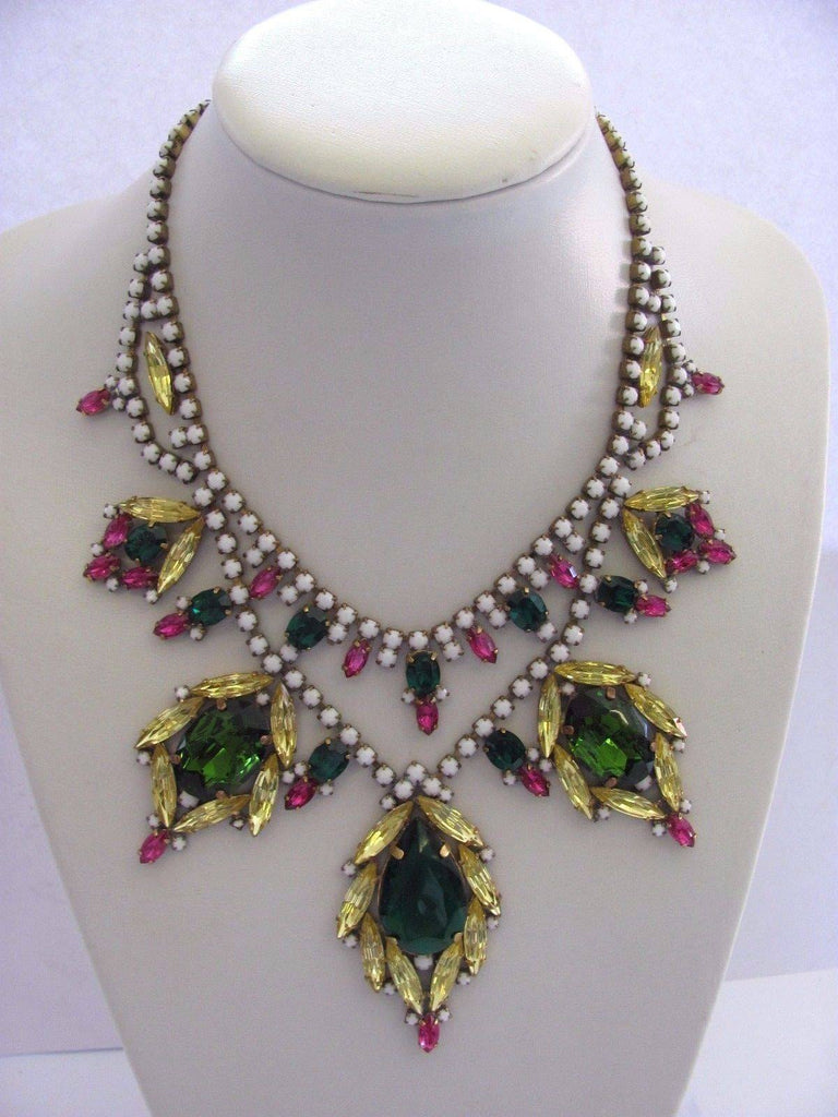 Husar D. Multicolored Glass Stone Statement Necklace - Vintage Lane Jewelry