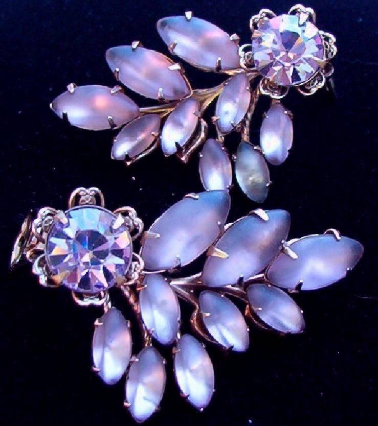 Purple German Sappharine Glass Clip Earrings - Vintage Lane Jewelry