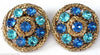 Hattie Carnegie Blue Rhinestone Gold Mesh Necklace Clip Earrings Set - Vintage Lane Jewelry