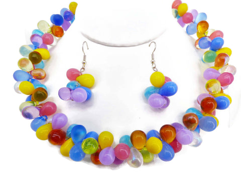 Miriam Haskell 3 Strand Art Glass and Glass Pearl Necklace