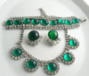 Emerald Green Large Glass Cabochon Rhinestone Parure - Vintage Lane Jewelry