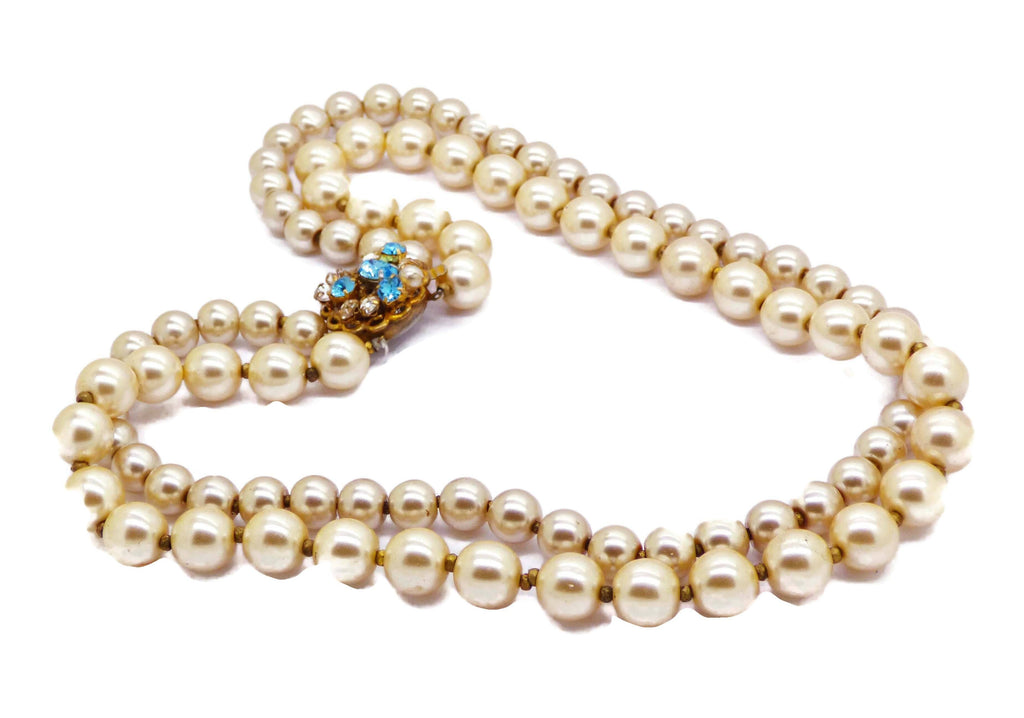 Vintage Miriam Haskell 2 Strand Glass Pearl Necklace - Vintage Lane Jewelry